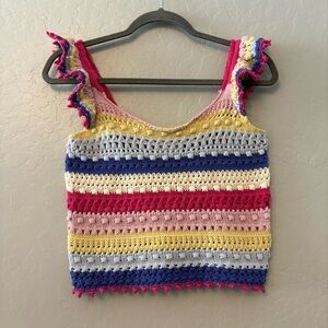 Blu Pepper colorful crochet flutter sleeve cropped tank top size large